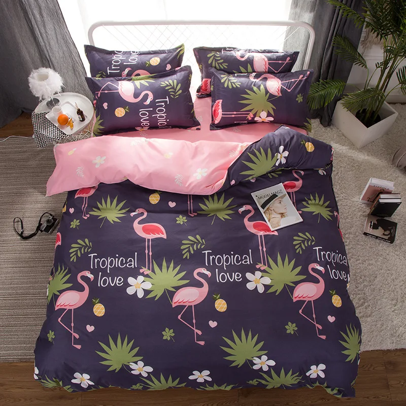 

New Cartoon Flamingo Bedding Sets 3/4pcs Geometric Pattern Bed Linings Duvet Cover Bed Sheet Pillowcases Cover Set
