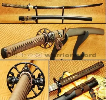 

1095 Clay Tempered KATANA Battle Ready Sword Red Hamon Black Blade #739