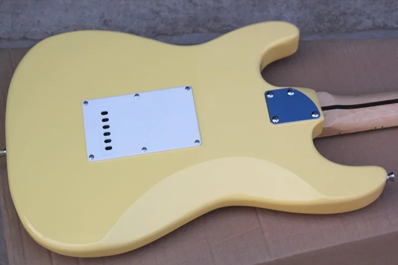 Электрогитара с желтым корпусом Floyd Rose с пятиконечной звездой и грифом, звукосниматели SSH, белая накладка, предложение по индивидуальному заказу