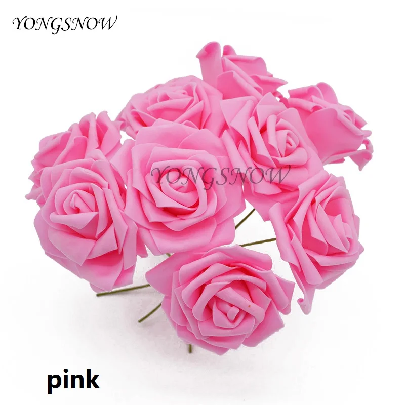 10 головок 8 см Красивые очаровательные Искусственные из ПЭ пены розы Букет невесты домашний Свадебный декор Скрапбукинг DIY Поставки 7Z - Цвет: pink