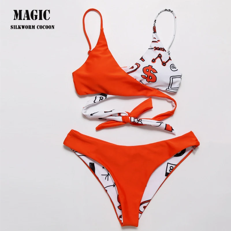 

Push up Bikini 2019 Cross Stripe Swimwear Women Swimwear suit Halter Print Bain Bikini Swimsuits two piece swimsuit for women