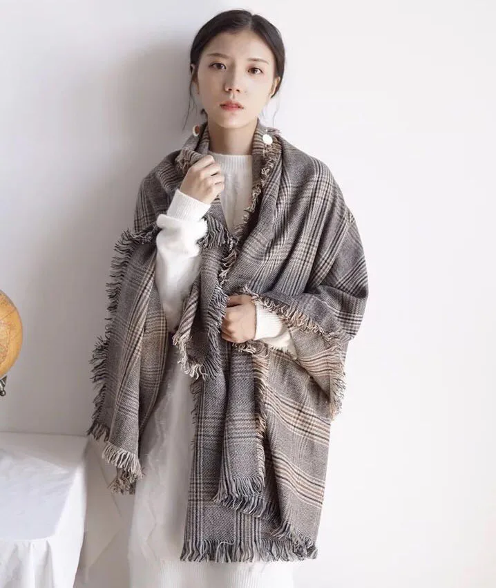 سميكة الصوف طوق وشاح صبي فتاة منقوشة الدافئة لينة أوشحة شتوية جيدة جودة شرابة شال معطف وشاح الكشمير 200*90 سنتيمتر