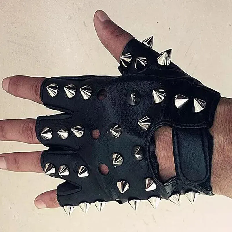 Новое поступление панк заклепки искусственная кожа перчатки Man'sDS танцы рок-н-ролл Джаз полный шип шипованные перчатки
