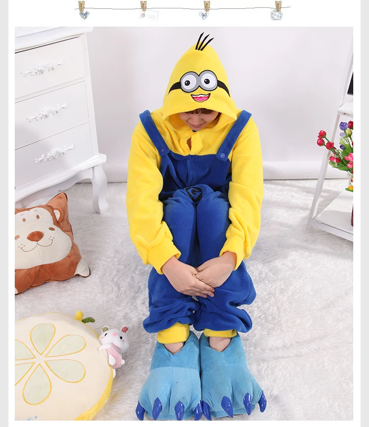 Комбинезоны для взрослых с миньонами Пижама Kigurumi Onesie костюмы для косплея костюм для сна унисекс рождественское ночное белье с животными вечерние платья