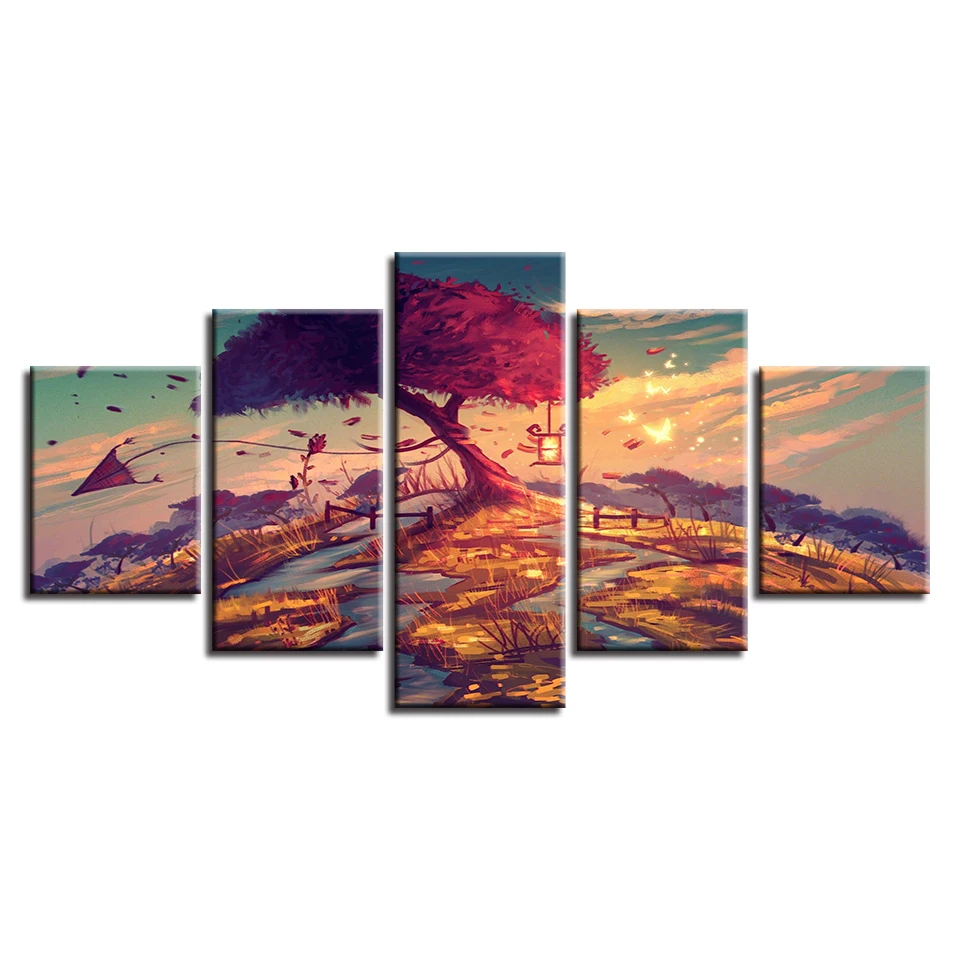 Canvas-Wall-Art-Pictures-Framework-5-Pieces-Cherry-Blossom-Tree-Paintings-HD-Printed-Anime-Abstract-Poster (4)