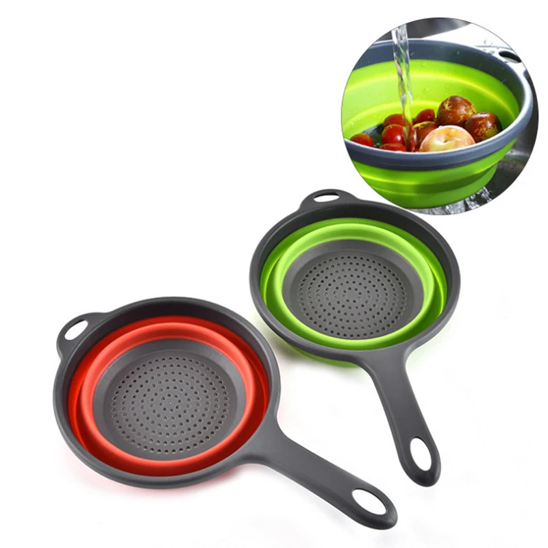 

Collapsible Vegetable Fruits Colander with Handle Noodle Drainer Strainer Basket Silicone Kitchen Accessories Draining Tool