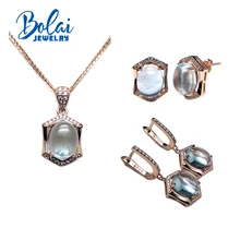Bolaijewelry, натуральный Аквамариновый драгоценный камень, светильник, цвет Овальный, 8*10 мм, серебро 925 пробы, хорошее ювелирное изделие для девочки, юбилей, лучший подарок