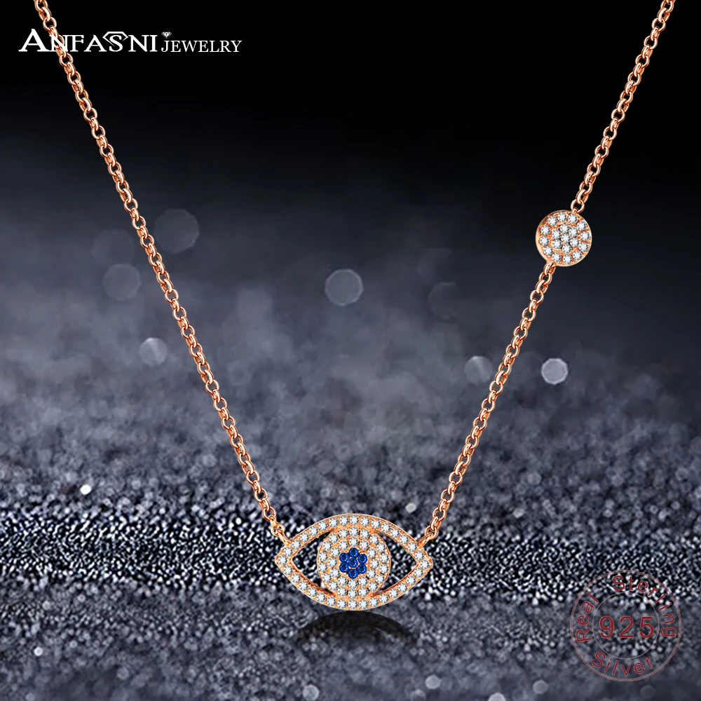 Anfasni горячая продажа стерлингового серебра 925 крошечный cz проложить глаза элегантный ожерелье для женщин роскошные s925 ювелирные изделия по...
