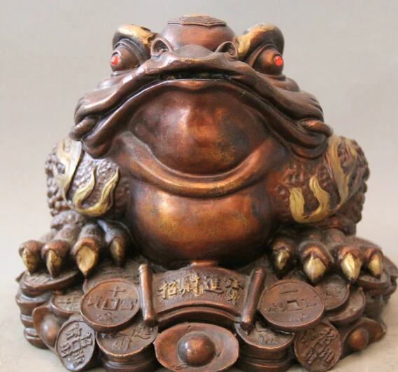 

JP S0522 10" Chinese Bronze Gild Folk Wealth Money Golden Toad Spittor sculpture Statue B0403