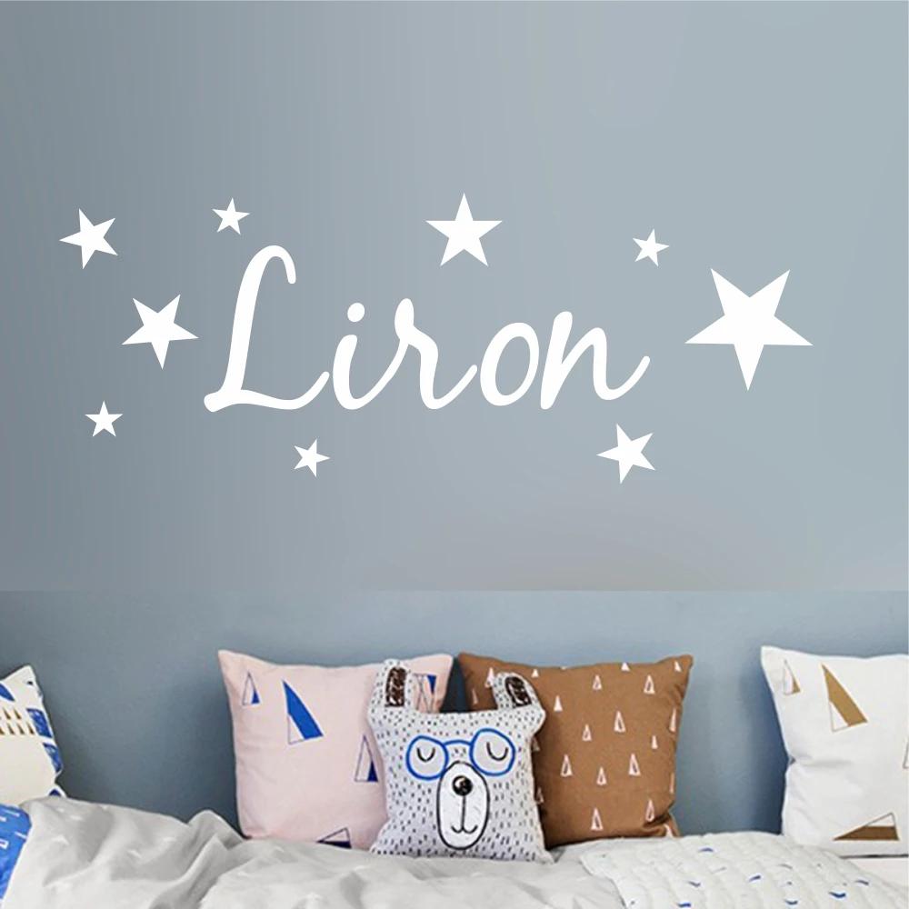 Image Customer made Vinyl Wall Sticker Personalized Name with Stars Kids removable Wall Art Mural Decal Decor