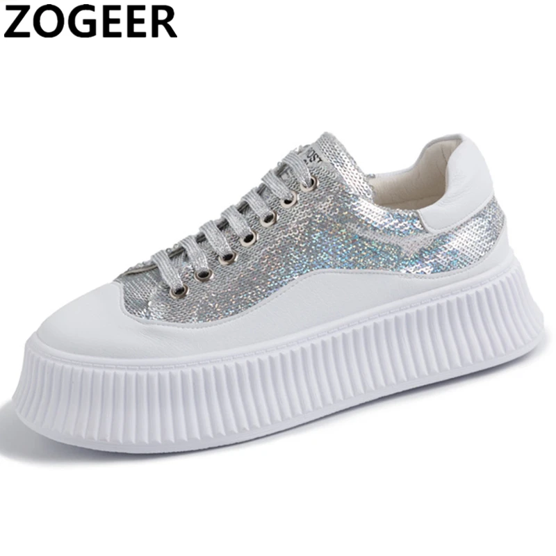 

2019 Summer Women Dad Chunky Shoes Sneakers Platform Girls Genuine Leather Casual Shoes Woman Fashion Bling Ladies Footwear