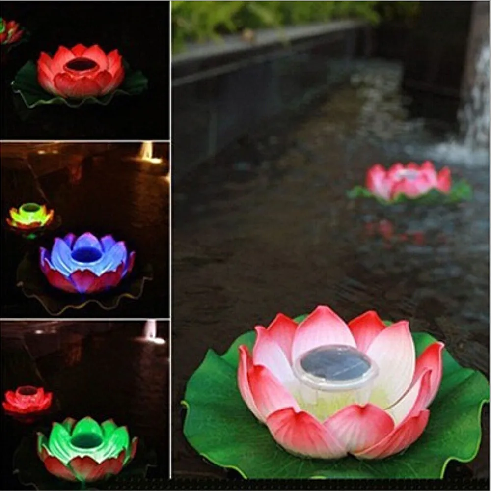 Солнечные светодиодный лампа-цветок лотоса водонепроницаемость открытый Плавающей Пруд ночник для сада бассейн вечерние украшения сада
