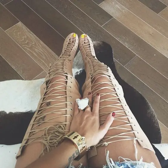 nude thigh high heels