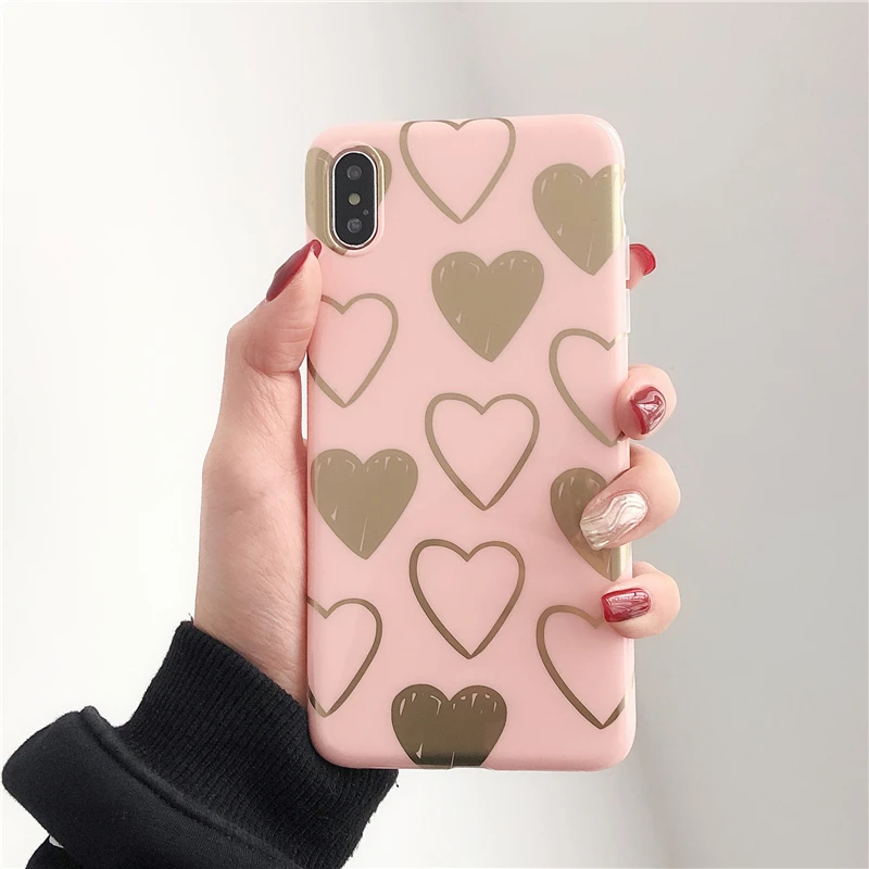 

Pink Plating Love Heart Phone Case for Iphone Xs Max Xr Glitter Soft Imd Silicon Case for Iphone 6s 7 8plus X Back Cover Shell