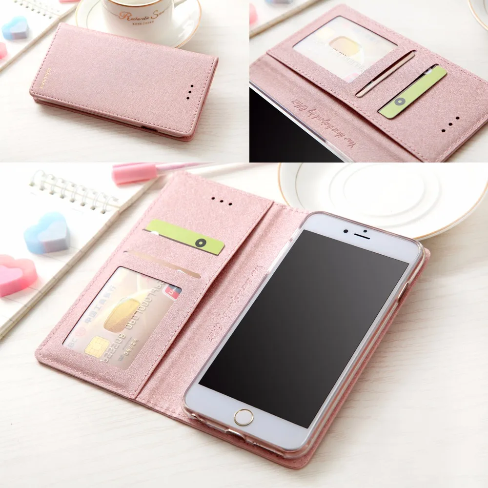 CMAI2 For iPhone 7 Case Leather Silk Magnetic Flip Wallet Cover For iPhone 7 8 Plus 6 6S X XS XR XS Max Case With Cards Pocket