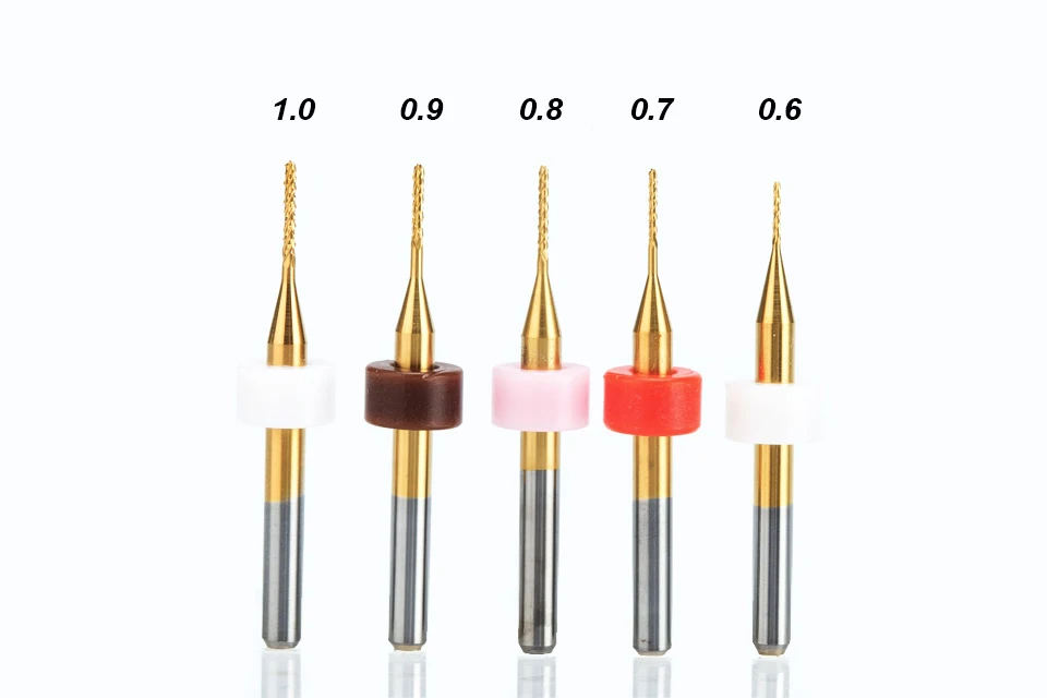 HUHAO 1pc Shank 3.175mm TiN Coating Corn end mill Cutter PCB milling bits for PVC PCB CNC router bits 0.6mm to 2.4mm end mill