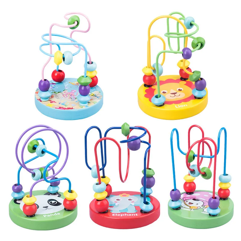 

Mini Carton Image Around Bead Children's Kids Educational Wooden Baby Toys Mini Around Beads Montesori Game 4 Color Style Toy