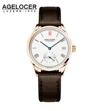 Agelocer Brand Fashion Ladies Watch Women Gold Watch Leather Sapphire Brown 50m Waterproof Mechanical Wristwatch Montre Femme