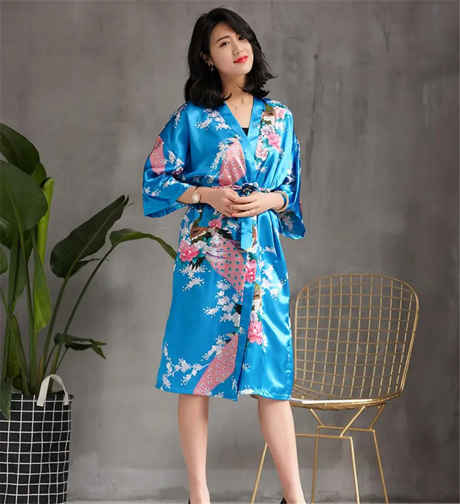 Женский халат, летнее кимоно, халат, платье, женская сексуальная одежда для сна, ночная рубашка, повседневная, для невесты, подружки невесты, свадебное платье, благородное ночное белье - Цвет: Lake Blue A