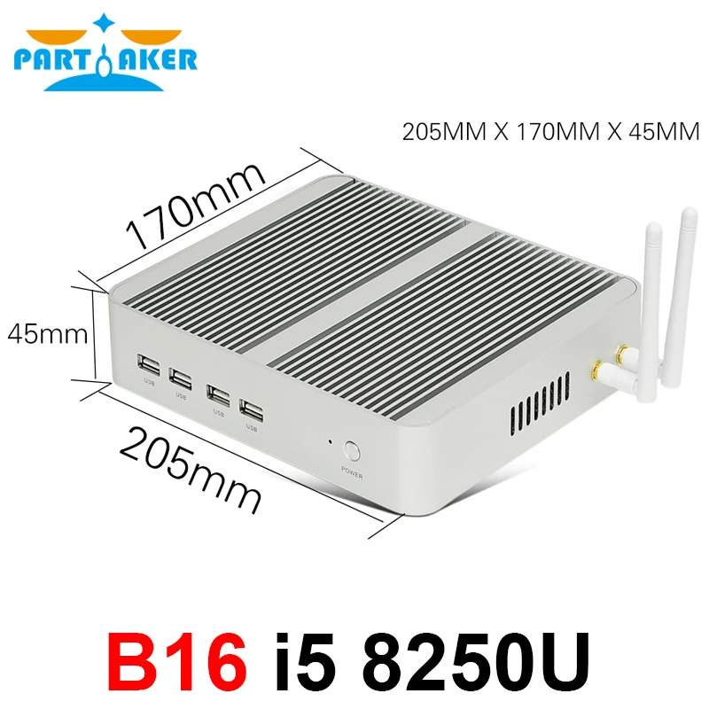 Partaker B16 Intel Core i5 8250U DDR4 Fanless Mini PC WIN10 Mini PC Windows10 With HDMI VGA USB