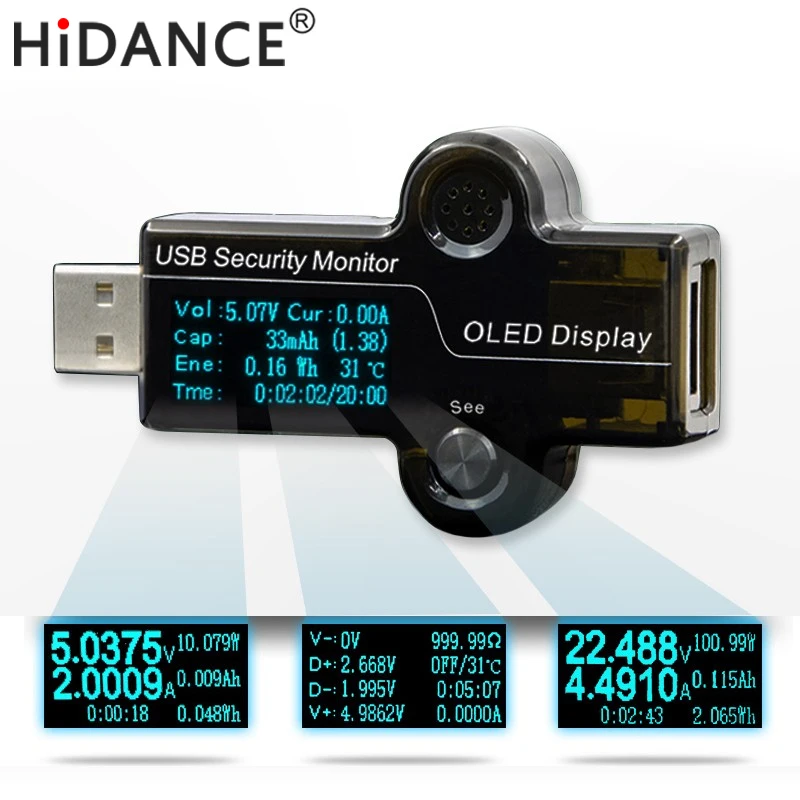 Тестер безопасности HiDANCE USB OLED измеритель тока зарядное устройство амперметр
