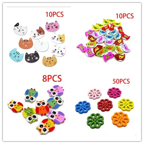 Promo colorido 100/50/10/unids 8 piezas 2 agujeros mezcla de flores gato búho corazón pájaro punto botones decorativos de madera para coser álbumes de recortes artesanías Promo colorido 100/50/10/unids 8 piezas 2 agujeros mezcla de flores gato búho corazón pájaro punto botones decorativos de madera para coser álbumes de recortes artesanías