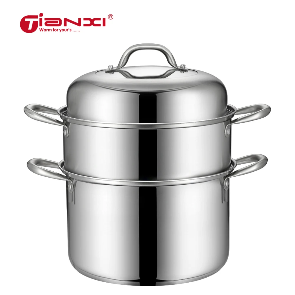 

28CM Steamer Stainless Steel Steamer Thickened Double Bottom Two-Storied Steam Home Pot Steamer Steamed Fish Double Boilers ZG01