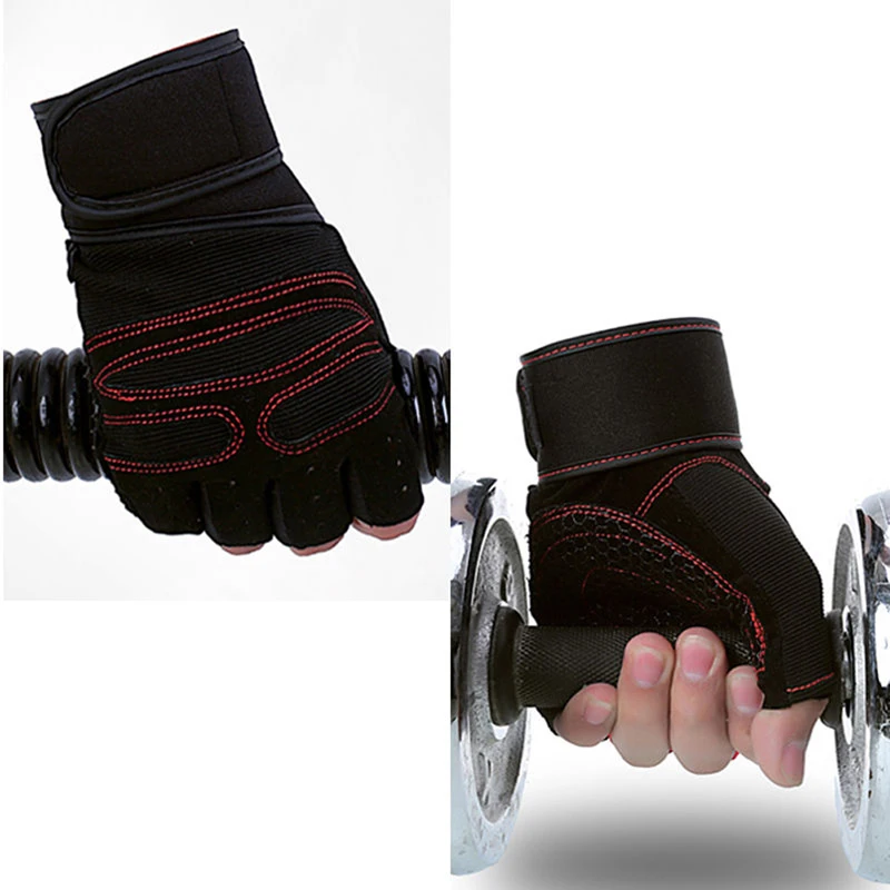 Для мужчин открытый Половина Finger Спортивные перчатки противоскользящие Велосипедный Спорт Прихватки для мангала носимых без пальцев Опоры для запястья Тяжёлая атлетика тренажерный зал Прихватки для мангала