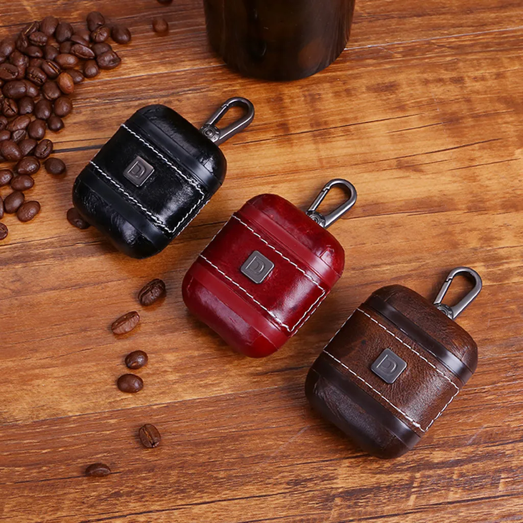 

BINMER for Airpods Case Genuine Leather Earphone Protective Case Cover For AirPods Earphone Cases for Apple AirPods 1/2th L0418