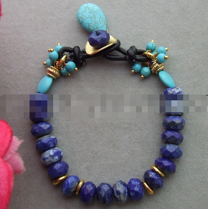 

free shipping 09480 Faceted Lapis&Turquoise Bracelet