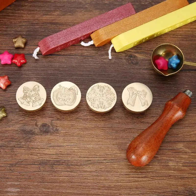 

Christmas Halloween Decor Antique Wooden Handle Metal Sealing Wax for DIY Wedding Invitations Decor Ancient Wax Stamp Craft