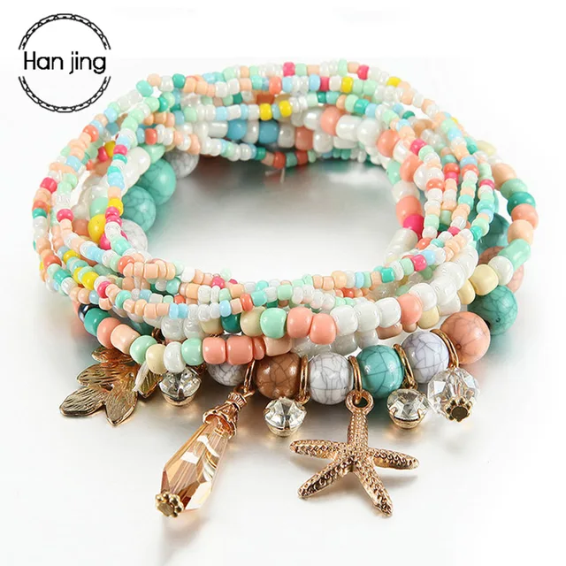 Bohemian Multilayer Colorful Beads Bracelets Bangles For Women Bohemian Multilayer Colorful Beads Bracelets Bangles For Women Jewelry Boho Tel Starfish Beach Charm Bracelet Gifts