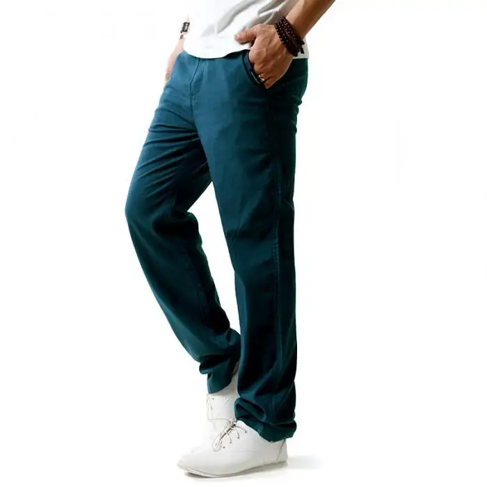 Популярные мужские летние хлопковые льняные однотонные брюки кэжуал тонкие спортивные брюки для фитнеса прямые брюки плюс размер 5XL MSK66