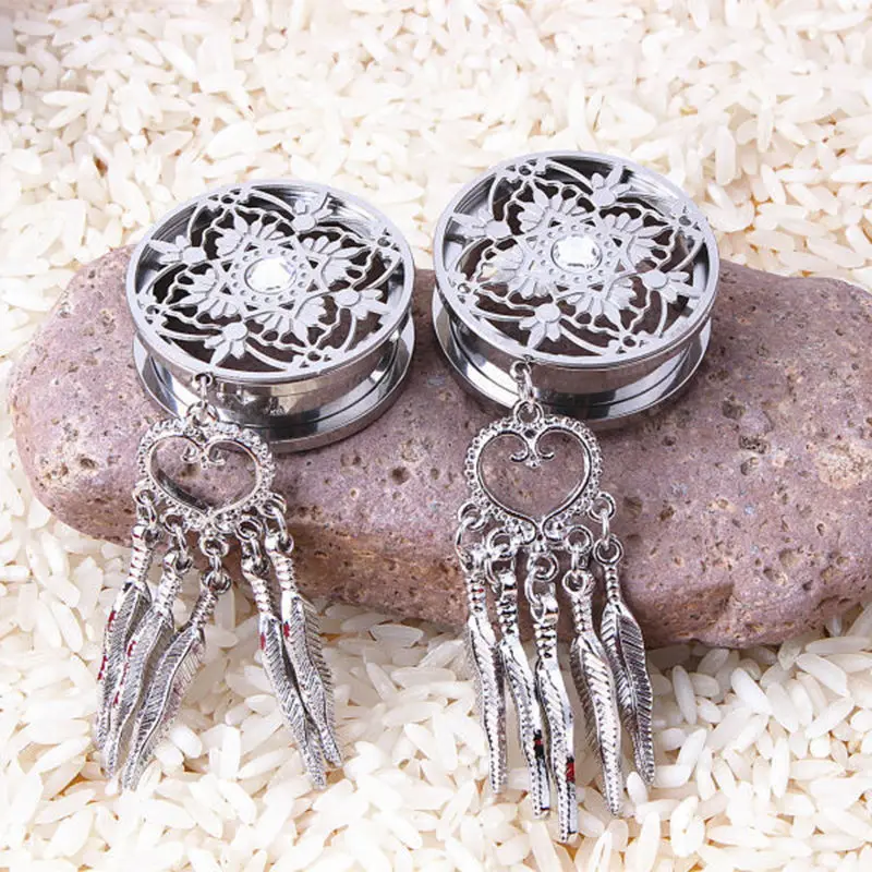 Dreamcatcher Stainless Steel Ear Plugs Tunnels Gauge Expanders NEW
