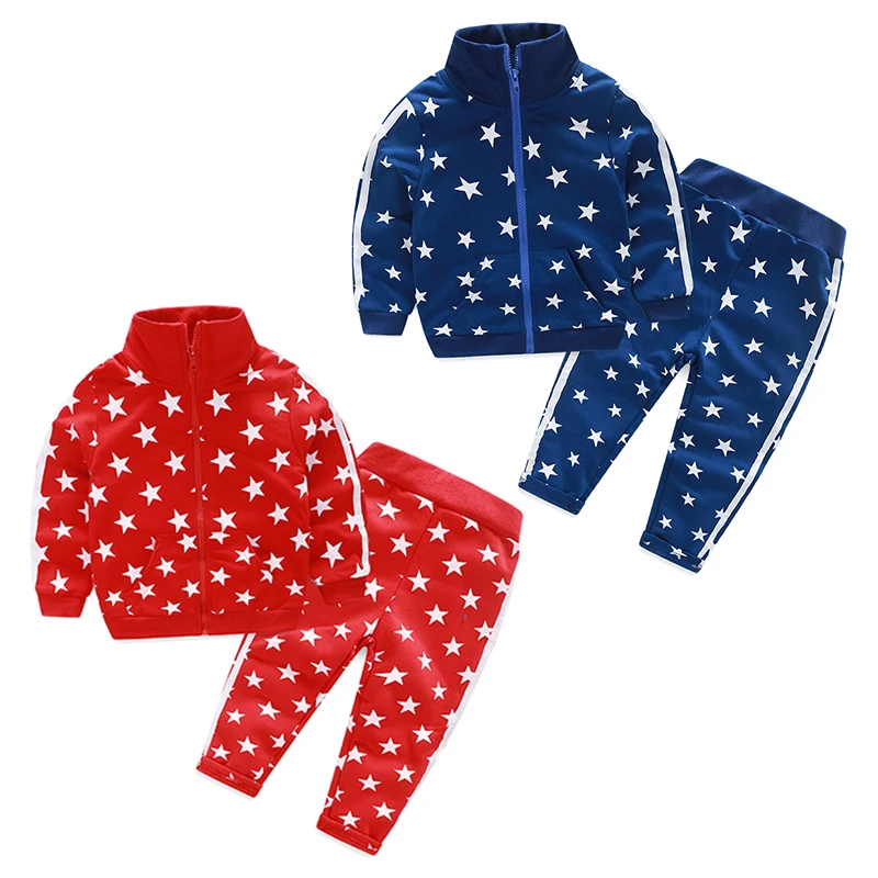 

bibicola kids Spring and Autumn new boys clothing set Star pattern long - sleeved hooded jacket + trousers boy girls sport set
