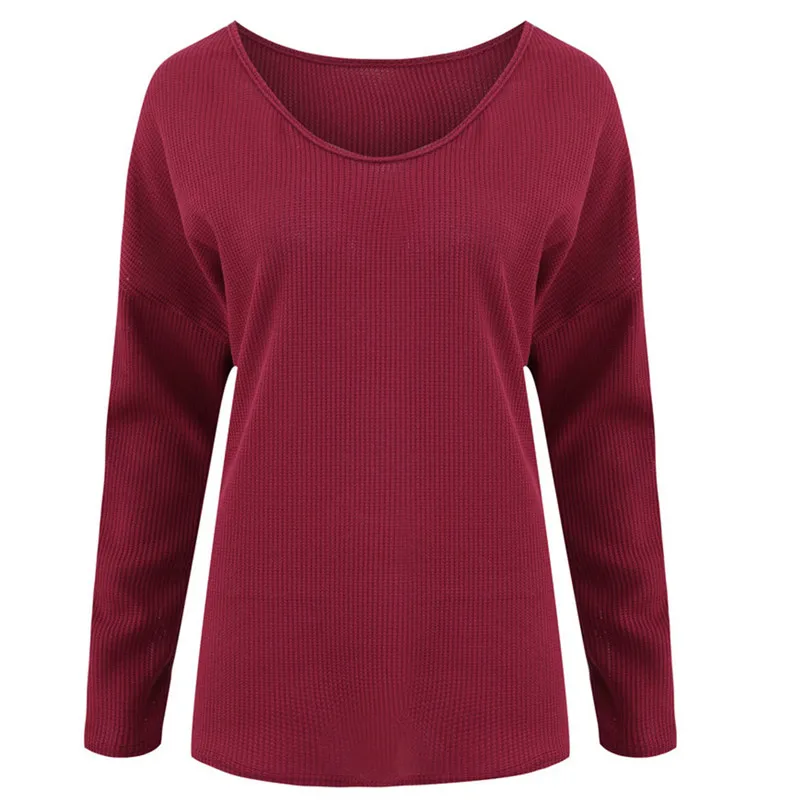 Womens Casual Long Sleeve Jumper V Neck Sweaters Blouse Tops Loose knit pullover sweater women winter clothing 2018 N06#N (7)