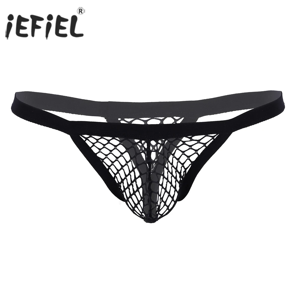 

iEFiEL Mens Lingerie See Through Fishnet Hollow Out Sissy Gay Jockstraps Bulge Pouch T-Back String Homme Bikini Briefs Underwear