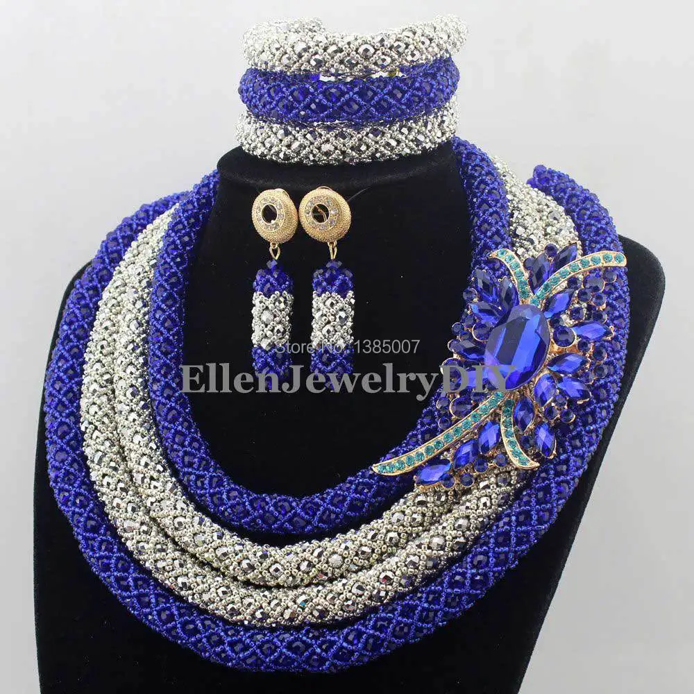 Ручной работы Африканский бисер комплект ювелирных изделий Модные нигерийские Свадебные бусы комплект ювелирных изделий эффектный комплект бисерного ожерелья W12836
