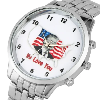 

American Flag With Donald Trump Pattern Dial Watch For Man Charming Quartz Alloy Strap Wristwatch For Men Relogio Masculino