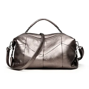 

longmiao Brand Soft PU Leather Women Boston Handbag Solid Split Motocycle Shoulder Bag Large Capacity Pillow Women Crossbody Bag