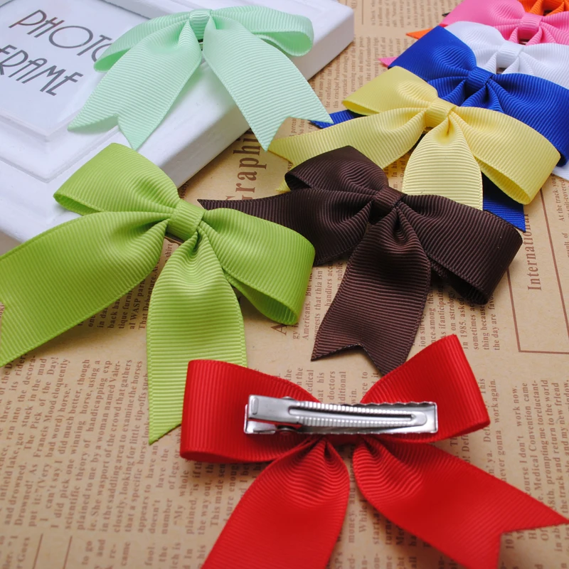 

2pcs high quality Hairclips solid grosgrain ribbon girls hair bows with alligator clip kids hair pin 2016 NEW