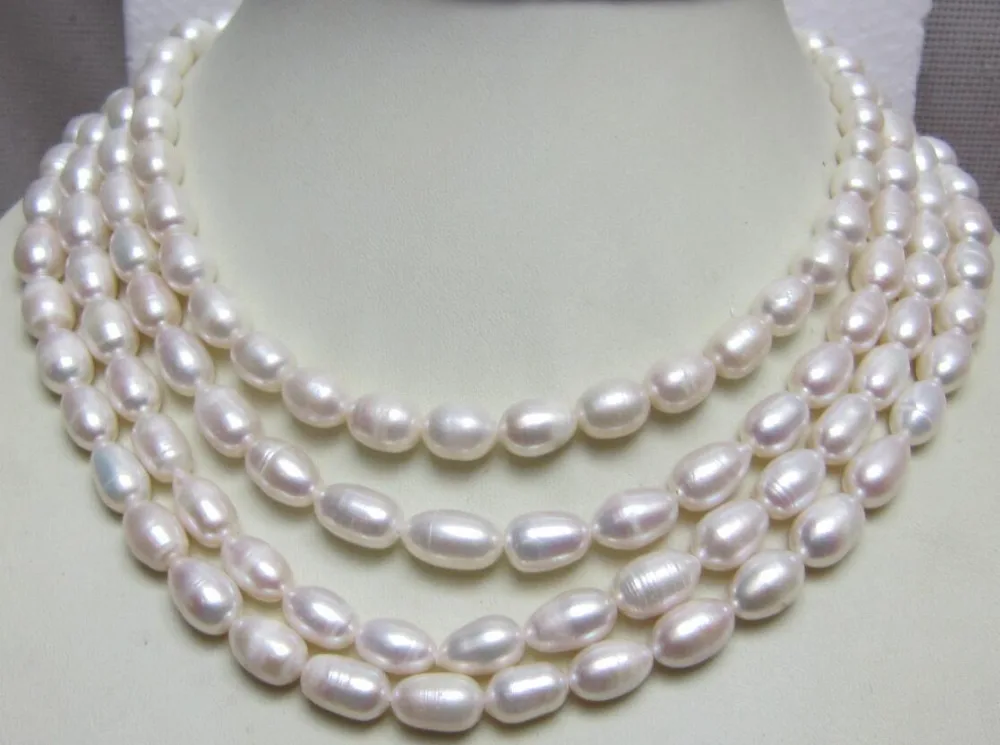 

FREE SHIPPING HOT sell new Style >>>>80''8x10MM NATURAL SOUTH SEA GENUINE WHITE PEARL NECKLACE