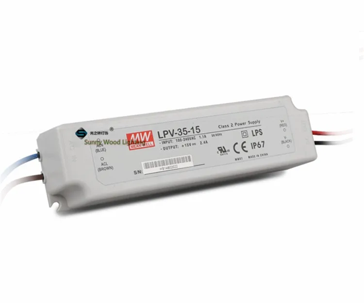 100-240Vac к 15VDC, 35 Вт, 15V2. 4A IP67 источника питания, UL, LP светодио дный свет, светодио дный вывески водонепроницаемый водитель, LPV-35-15