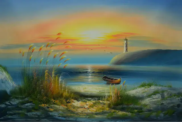 Hand Painted Oil Painting On Canvas Modern Wall Picture Morning Hand Painted Oil Painting On Canvas Modern Wall Picture Morning Sunrise Seascape Art Pictures