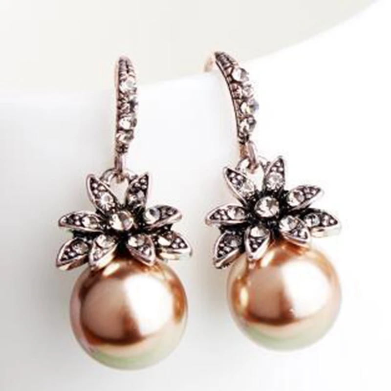 

Vintage Sun Flower Imitate Pearl Crystal Dangle Earrings Women Fashion Jewelry Accessories Brincos Drop Shipping