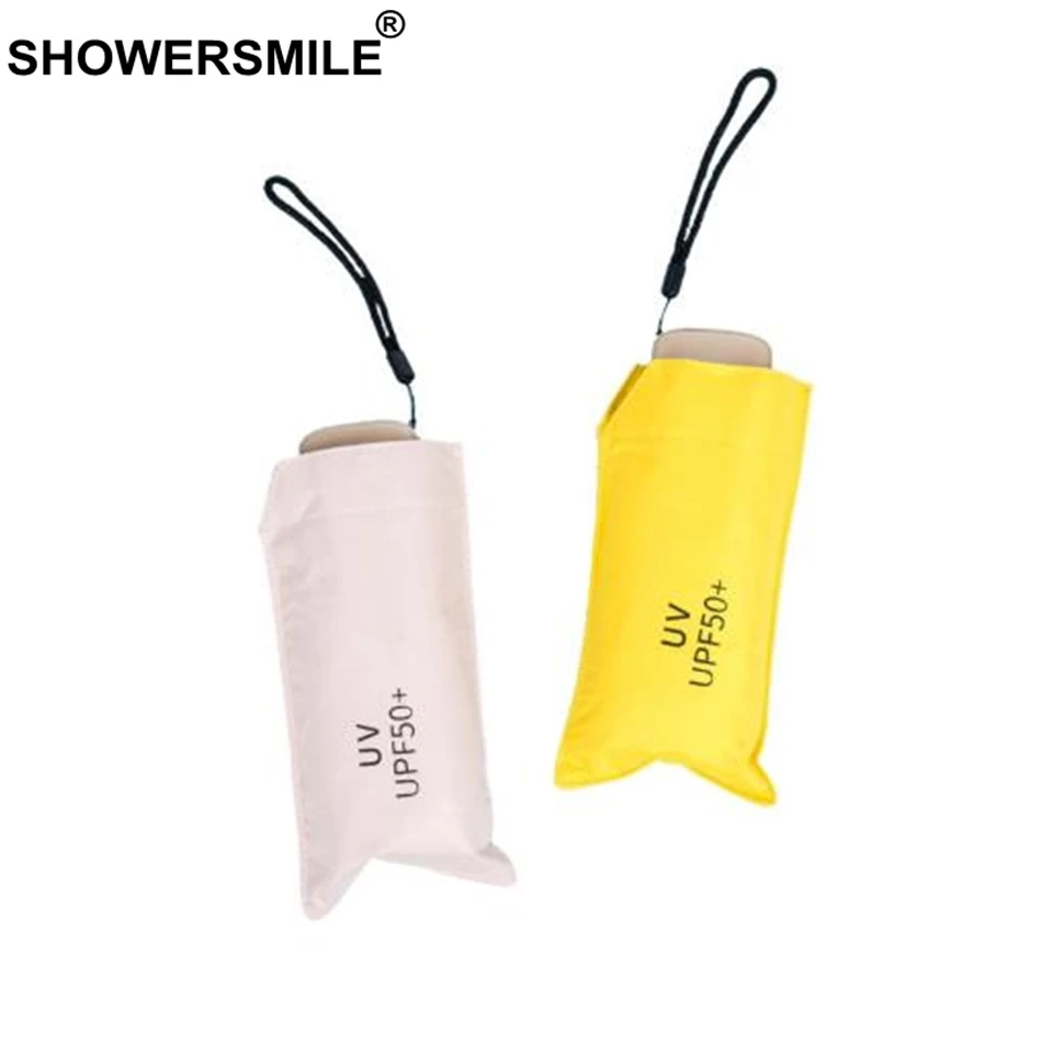 

SHOWERSMILE Mini Folding Umbrella Pocket Women Uv Protection Mini Parasol Ladies Solid 5 Fold Sunny And Rainy Umbrella