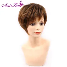 Амир блонд короткая женская стрижка, пышные прямые pelucas pelo натуральные короткие синтетические волосы парики для американских африканских женщин