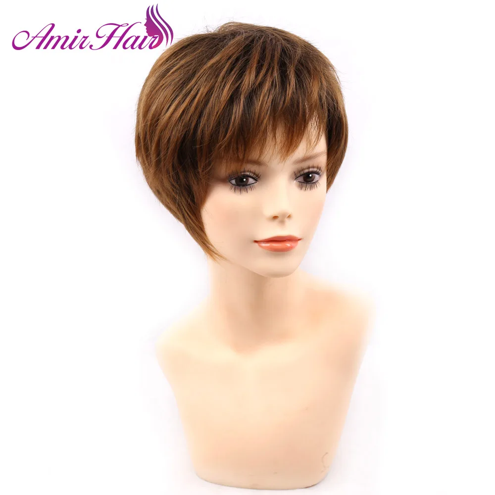

Amir blonde short female haircut puffy straight natural short Synthetic hair wigs for American Africa women