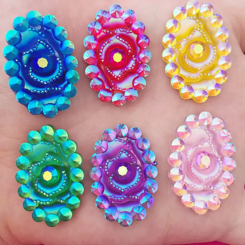 

12PCS 20*30mm AB Resin Oval flower Flatback Rhinestone Wedding Embellishment Garment diy appliques SD89*2