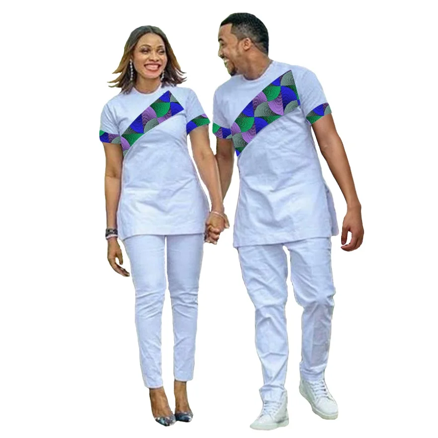 African Couple Outfit Women Sets And Men Sets Outfit for Couples Fashion Couple's Prom Outfits T-shirt Africa Clothing Custom - Цвет: 4